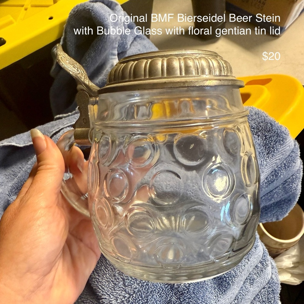 Glass Beer Stein with Metal Lid
